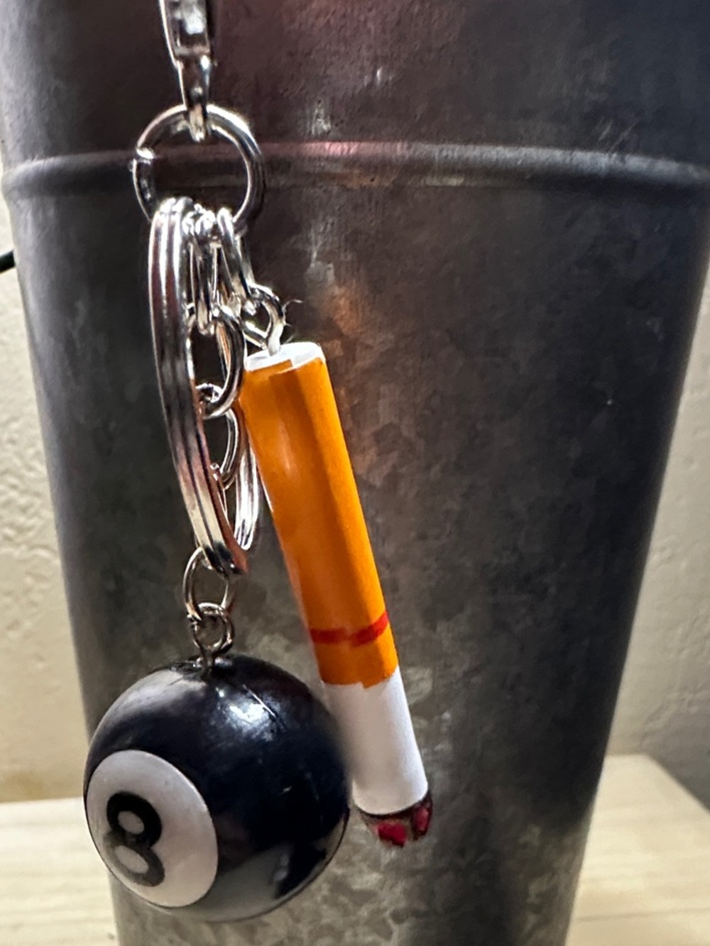 Novelty 8-Ball and Yellow Cigarette Keychain Charm